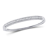 14kt White Gold Womens Round Diamond Bangle Bracelet 1-7/8 Cttw