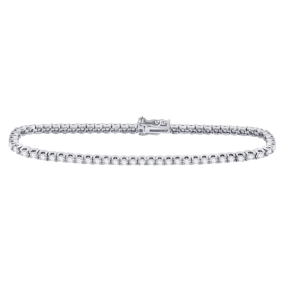 14kt White Gold Womens Round Diamond Classic Tennis Bracelet 3 Cttw
