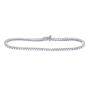 14kt White Gold Womens Round Diamond Classic Tennis Bracelet 2 Cttw