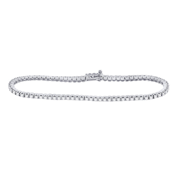 14kt White Gold Womens Round Diamond Classic Tennis Bracelet 2 Cttw