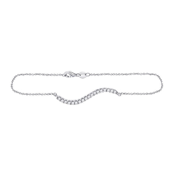 14kt White Gold Womens Round Diamond Curved Wave Bar Bracelet 1/5 Cttw