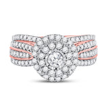 10kt Rose Gold Round Diamond Bridal Wedding Ring Band Set 1-1/4 Cttw