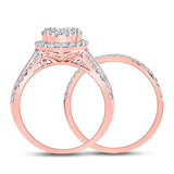 10kt Rose Gold Round Diamond Bridal Wedding Ring Band Set 1-1/4 Cttw