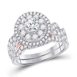 14kt Two-tone Gold Round Diamond Bridal Wedding Ring Band Set 2 Cttw