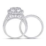 14kt White Gold Princess Diamond Bridal Wedding Ring Band Set 1-1/2 Cttw