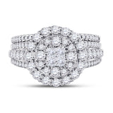 14kt White Gold Princess Diamond Bridal Wedding Ring Band Set 1-1/2 Cttw