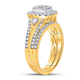 14kt Yellow Gold Princess Diamond Bridal Wedding Ring Band Set 3/4 Cttw