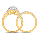 14kt Yellow Gold Princess Diamond Bridal Wedding Ring Band Set 3/4 Cttw