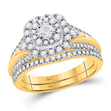 14kt Yellow Gold Princess Diamond Bridal Wedding Ring Band Set 3/4 Cttw