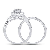 14kt White Gold Princess Diamond Bridal Wedding Ring Band Set 1/2 Cttw