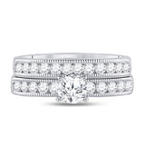 14kt White Gold Round Diamond Bridal Wedding Ring Band Set 1 Cttw
