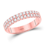 14kt Rose Gold Womens Round Diamond Wedding Double Row Band 1/2 Cttw