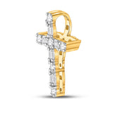 14kt Yellow Gold Womens Baguette Round Diamond Cross Pendant 1/4 Cttw