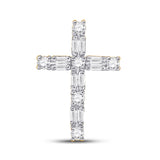 14kt Yellow Gold Womens Baguette Round Diamond Cross Pendant 1/4 Cttw