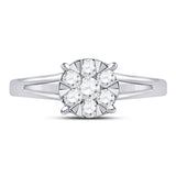 10kt White Gold Womens Round Diamond Flower Cluster Ring 1/2 Cttw