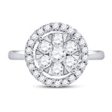 14kt White Gold Womens Round Diamond Halo Flower Cluster Ring 1 Cttw