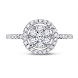 14kt White Gold Womens Round Diamond Halo Flower Cluster Ring 1/2 Cttw