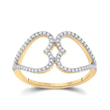10kt Yellow Gold Womens Round Diamond Negative Space Heart Ring 1/5 Cttw