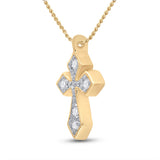 10kt Yellow Gold Womens Round Diamond Cross Pendant 1/20 Cttw