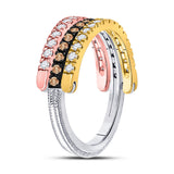 10kt Tri-Tone Gold Womens Round Brown Diamond Convertible Stackable Band Ring 3/4 Cttw