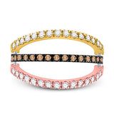 10kt Tri-Tone Gold Womens Round Brown Diamond Convertible Stackable Band Ring 3/4 Cttw