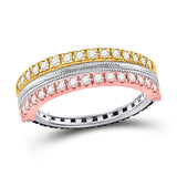 10kt Tri-Tone Gold Womens Round Brown Diamond Convertible Stackable Band Ring 3/4 Cttw