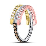 10kt Tri-Tone Gold Womens Round Brown Diamond Convertible Stackable Band Ring 3/4 Cttw