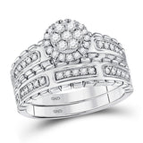14kt White Gold His Hers Round Diamond Cluster Matching Wedding Set 5/8 Cttw