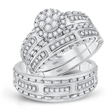 14kt White Gold His Hers Round Diamond Cluster Matching Wedding Set 5/8 Cttw
