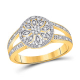Yellow-tone Sterling Silver Womens Round Diamond Flower Cluster Ring 1/10 Cttw