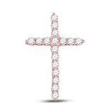 14kt Rose Gold Womens Round Diamond Cross Pendant 1/2 Cttw