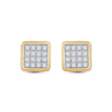 14kt Yellow Gold Mens Round Diamond Square Earrings 3/4 Cttw