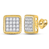 14kt Yellow Gold Mens Round Diamond Square Earrings 3/4 Cttw