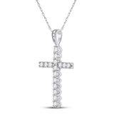 14kt White Gold Womens Round Diamond Cross Pendant 1/2 Cttw