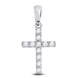 14kt White Gold Womens Round Diamond Faith Cross Pendant 1/5 Cttw