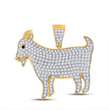 10kt Yellow Gold Mens Round Diamond Goat Animal Charm Pendant 2-5/8 Cttw
