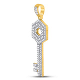 10kt Yellow Gold Mens Round Diamond Key Charm Pendant 1-1/3 Cttw