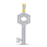 10kt Yellow Gold Mens Round Diamond Key Charm Pendant 1-1/3 Cttw