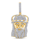 10kt Yellow Gold Mens Round Diamond Jesus Crown Charm Pendant 3 Cttw