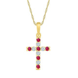 10kt Yellow Gold Womens Round Lab-Created Ruby Cross Pendant 3/8 Cttw