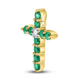 10kt Yellow Gold Womens Round Lab-Created Emerald Cross Pendant 5/8 Cttw