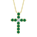 10kt Yellow Gold Womens Round Lab-Created Emerald Cross Pendant 5/8 Cttw