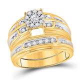 10kt Yellow Gold His Hers Round Diamond Halo Matching Wedding Set 7/8 Cttw