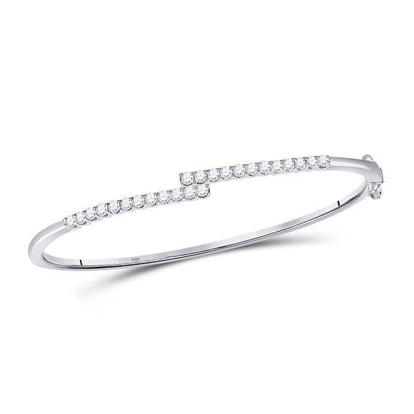 14kt White Gold Womens Round Diamond Bypass Bangle Bracelet 1 Cttw