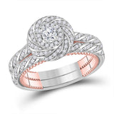 14kt Two-tone Gold Round Diamond Bridal Wedding Ring Band Set 1 Cttw