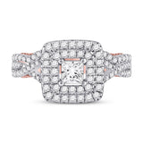 14kt Two-tone Gold Princess Diamond Bridal Wedding Ring Band Set 1-1/2 Cttw