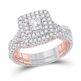 14kt Two-tone Gold Princess Diamond Bridal Wedding Ring Band Set 1-1/2 Cttw