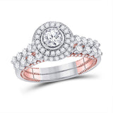 14kt Two-tone Gold Round Diamond Bridal Wedding Ring Band Set 1-3/4 Cttw