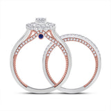 14kt Two-tone Gold Round Diamond Bridal Wedding Ring Band Set 1 Cttw
