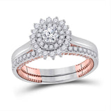 14kt Two-tone Gold Round Diamond Bridal Wedding Ring Band Set 1 Cttw